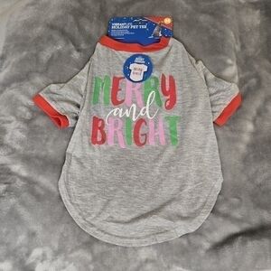 Merry and Bright Dog Tee - Gray and Red